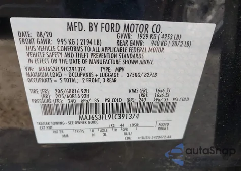 2020 Ford Ecosport S from USA, damaged, VIN MAJ6S3FL9LC391374